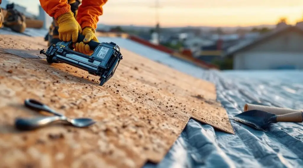 Professional roofing crew installing architectural shingles on a suburban home in Brian Head.